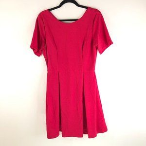 Single Womens Fit & Flare Mini Dress Pleated Skirt Short Sleeve Stretch Pink M